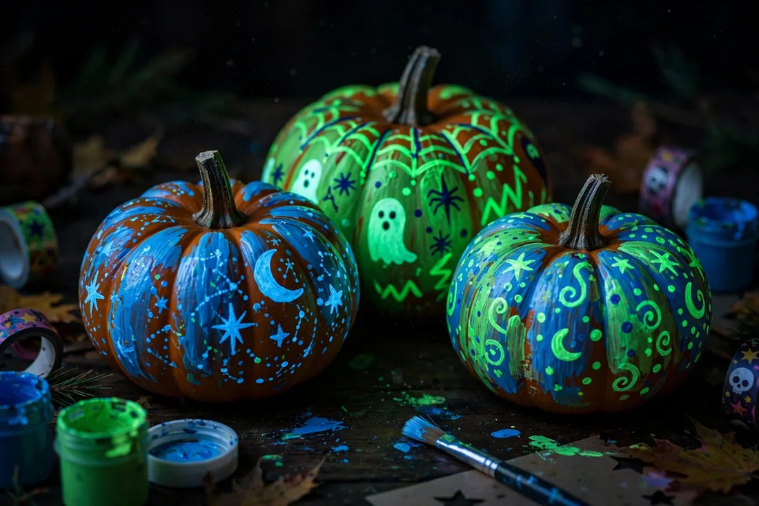 Glow-in-the-dark painted pumpkins Halloween craft