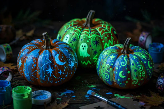 Glow-in-the-dark painted pumpkins Halloween craft