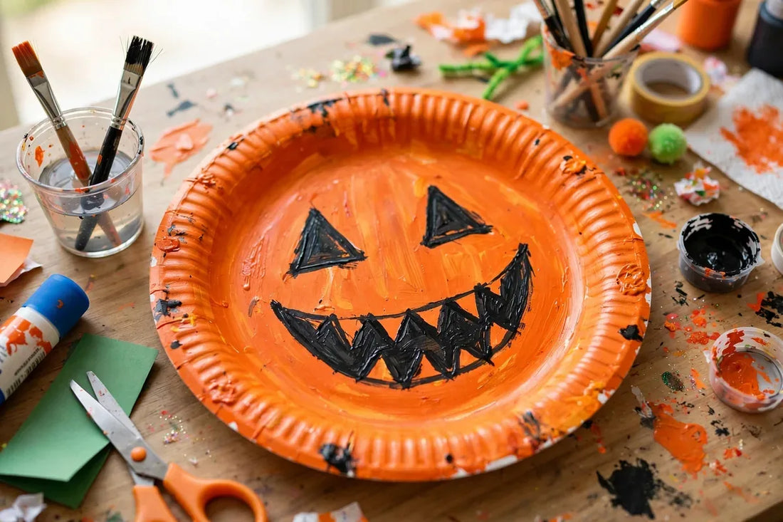 Paper plate jack-o-lantern Halloween craft for kids