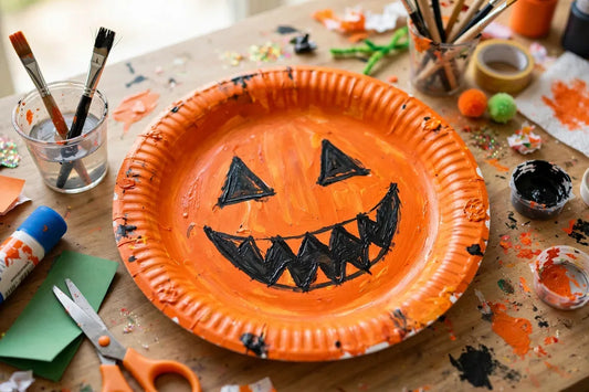Paper plate jack-o-lantern Halloween craft for kids