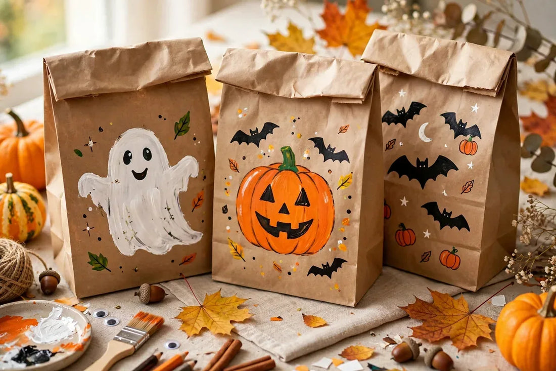 DIY Halloween trick-or-treat bags decorated by kids