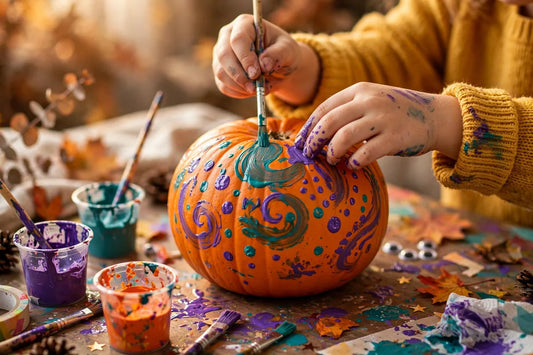 Kids painting pumpkins for Halloween